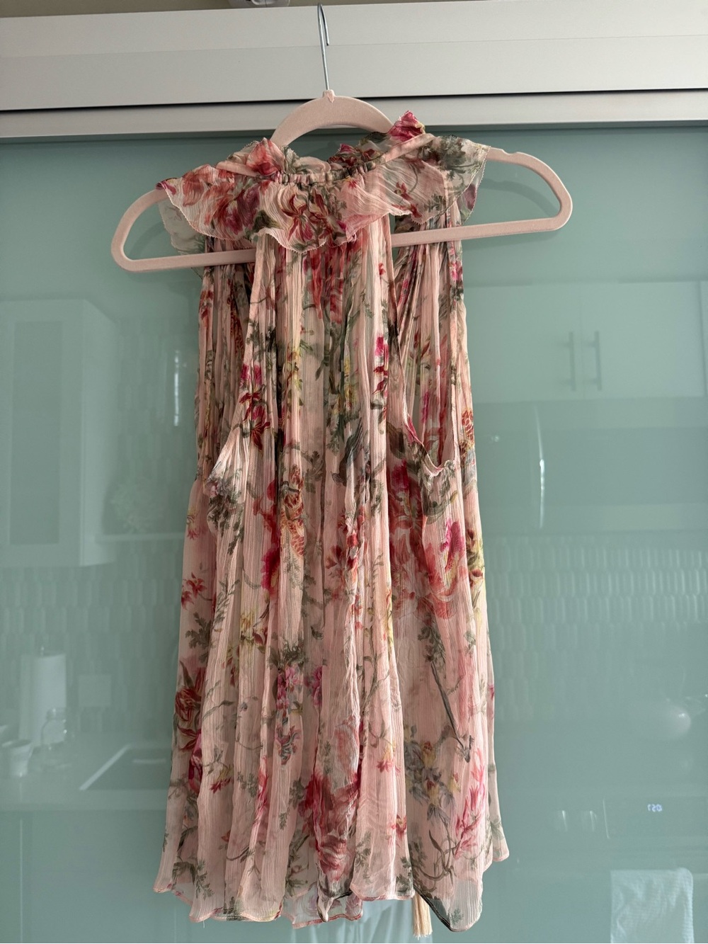 Zimmermann 100% Silk Pink and Green Floral Sheer Ruffle Blouse - Picture 2 of 4